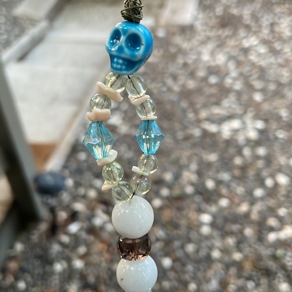 Handmade Wired Geode Suncatcher w New & Upcycled Beads Blue Colour Scheme - Picture 4 of 6